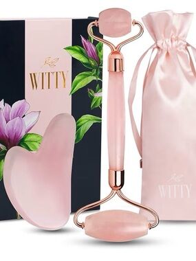 Rose Quartz Roller Gua Sha Set, New, skincare, lymphatic, puffiness, circulation